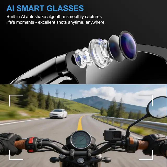 Alt view image 2 of 7 - AI Smart Glasses with 4K Video Recording & 8MP Camera | Bluetooth 5.4 Open Ear Audio, Built-in AI Assistant & Real-Time Translation, Lightweight Smart Eyewear for Men Women