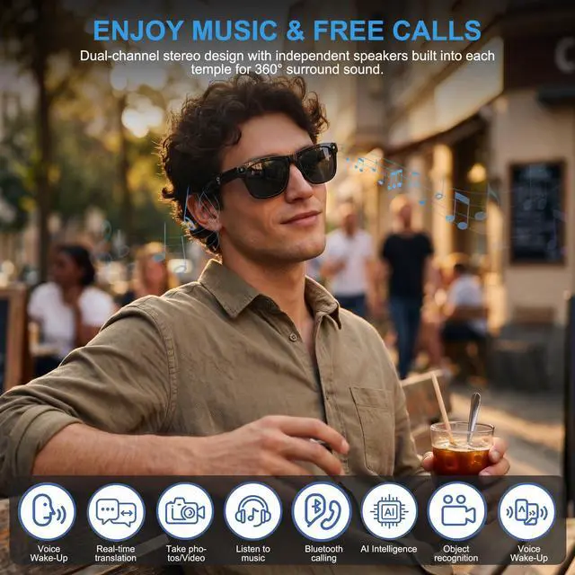Alt view image 3 of 7 - AI Smart Glasses with 4K Video Recording & 8MP Camera | Bluetooth 5.4 Open Ear Audio, Built-in AI Assistant & Real-Time Translation, Lightweight Smart Eyewear for Men Women
