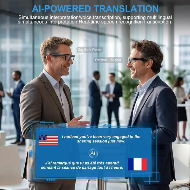 Alt view image 6 of 7 - AI Smart Glasses with 4K Video Recording & 8MP Camera | Bluetooth 5.4 Open Ear Audio, Built-in AI Assistant & Real-Time Translation, Lightweight Smart Eyewear for Men Women