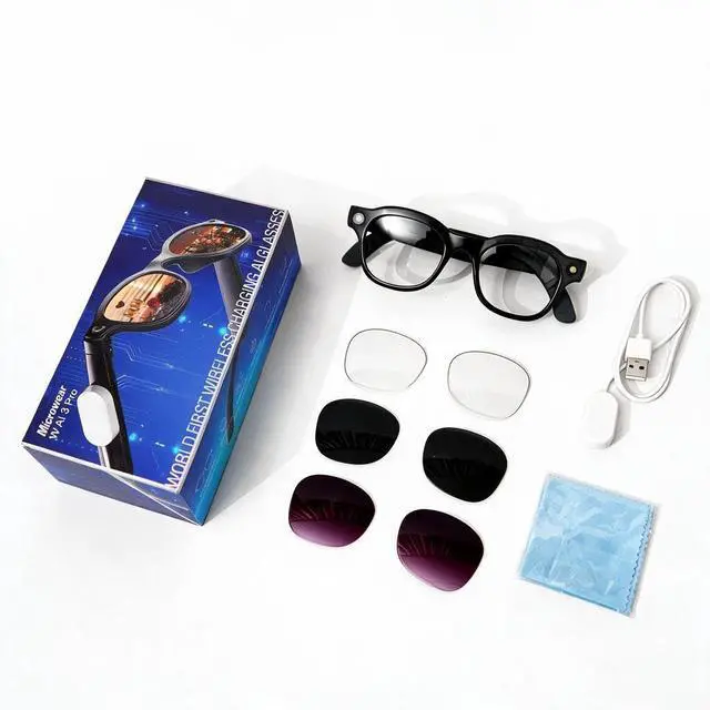 Alt view image 2 of 7 - 2026 New AI Smart Glasses with 13MP Camera, Wireless Charging, AI Voice Assistant, Real-Time Translation, Open-Ear Speakers for Audio, Bluetooth Video Recording Glasses for Work, Travel, 3 Lenses