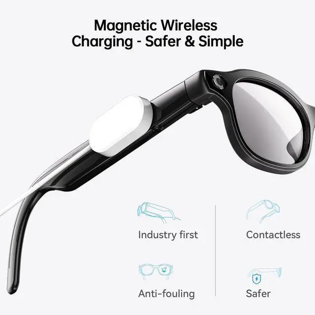 Alt view image 3 of 7 - 2026 New AI Smart Glasses with 13MP Camera, Wireless Charging, AI Voice Assistant, Real-Time Translation, Open-Ear Speakers for Audio, Bluetooth Video Recording Glasses for Work, Travel, 3 Lenses
