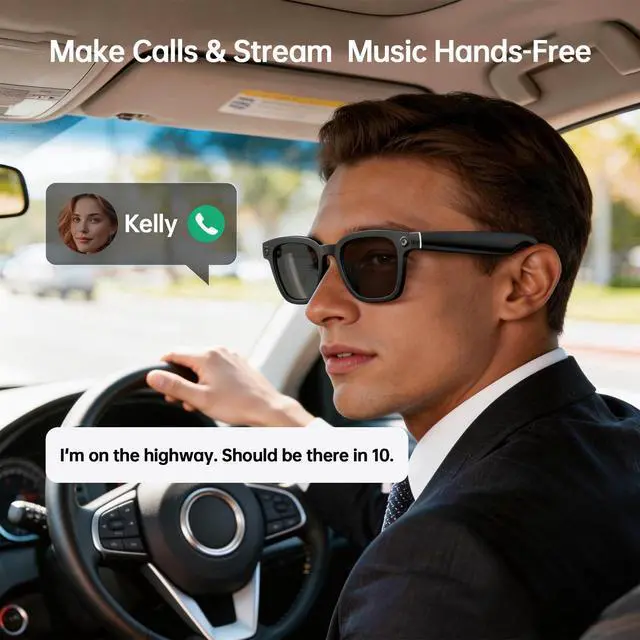 Alt view image 7 of 7 - 2026 New AI Smart Glasses with 13MP Camera, Wireless Charging, AI Voice Assistant, Real-Time Translation, Open-Ear Speakers for Audio, Bluetooth Video Recording Glasses for Work, Travel, 3 Lenses