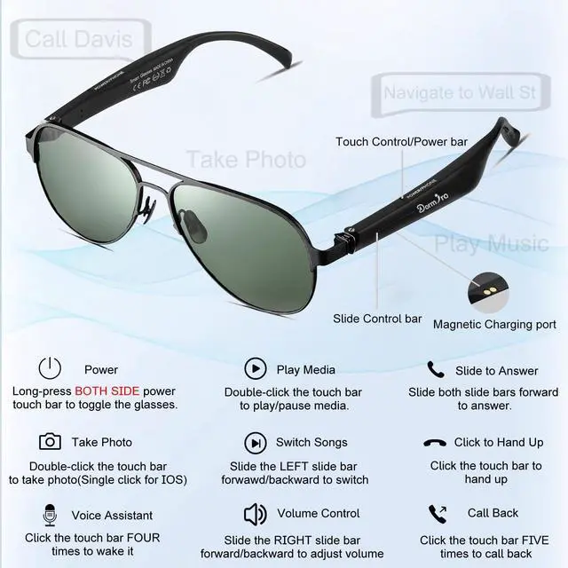Alt view image 3 of 7 - Smart Glasses for Men,AI Glasses 12H Work Time | Real-time Translation Bluetooth 150+ Languages IPX7 Waterproof Polarized Anti-UV Anti-Dizziness for Business Travel