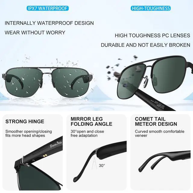 Alt view image 4 of 7 - Smart Glasses for Men,AI Glasses 12H Work Time | Real-time Translation Bluetooth 150+ Languages IPX7 Waterproof Polarized Anti-UV Anti-Dizziness for Business Travel