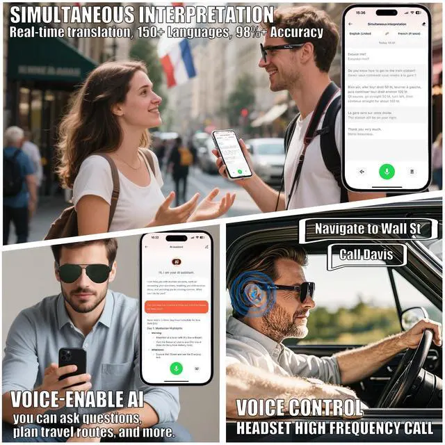 Alt view image 5 of 7 - Smart Glasses for Men,AI Glasses 12H Work Time | Real-time Translation Bluetooth 150+ Languages IPX7 Waterproof Polarized Anti-UV Anti-Dizziness for Business Travel