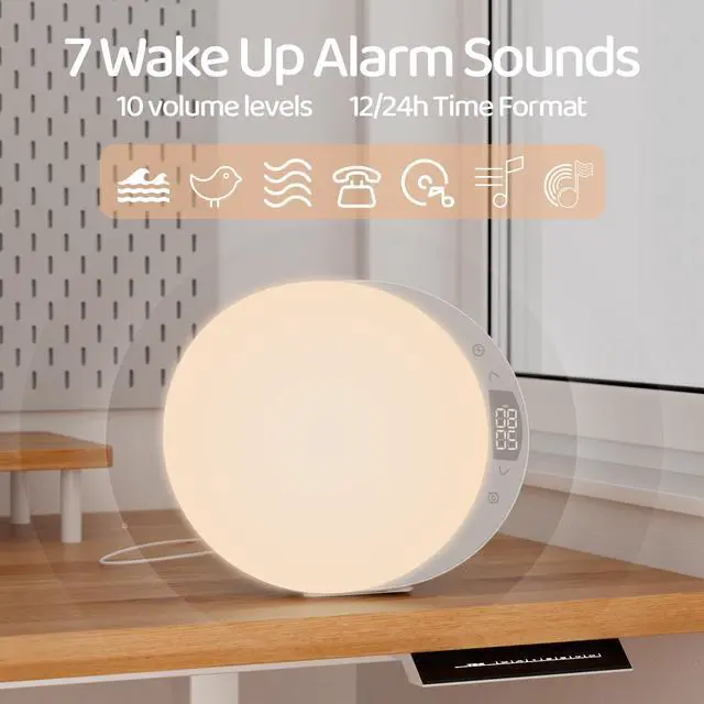 Alt view image 4 of 6 - Sunrise Alarm Clock for Heavy Sleepers Adults, Wake Up Light Dimmable Night Light for Kids Teens Bedroom Home Decor Girls Boys Women Gifts, 20 Color and Touch Control, Snooze, White