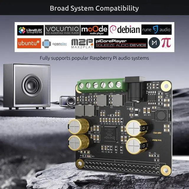 Alt view image 3 of 7 - Audio Amplifier 2x80W Peak Output Class D HiFi AMP Pro Hat, Featuring 192KHz/24bit MA12070P, Support Volumio, MoOde, Raspbian, LibreELEC for Raspberry Pi 5 4 3B+ Pi Zero