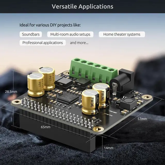 Alt view image 7 of 7 - Audio Amplifier 2x80W Peak Output Class D HiFi AMP Pro Hat, Featuring 192KHz/24bit MA12070P, Support Volumio, MoOde, Raspbian, LibreELEC for Raspberry Pi 5 4 3B+ Pi Zero