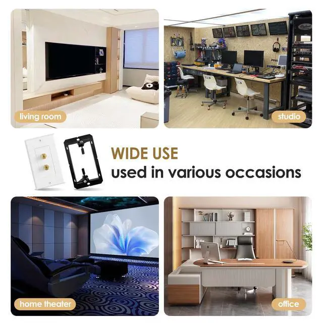Alt view image 5 of 5 - 4 Pack 1.0 Speaker Wall Plates with Low Voltage Mounting Bracket | 2-Port Gold Plated Binding Posts Banana Plug Plate for Audio Sound, Speaker Wire, Home Theater Systems, 1-Gang White