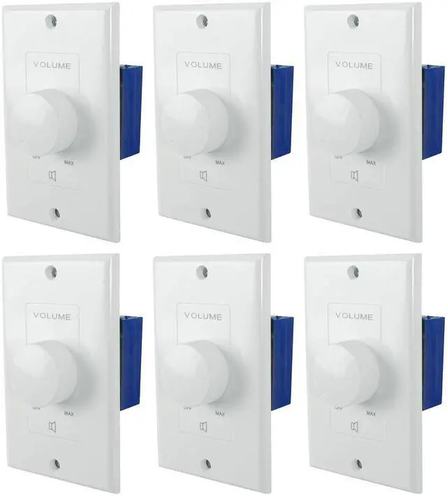 Main image of VOL70200 White 200W 70V/100V Wall Volume Controller, 6-Pack | 1-Gang, 12-Step Attenuation, Detachable Euro-Block Terminal, Multi-Zone, Dust Protected, Mounting Screws Included