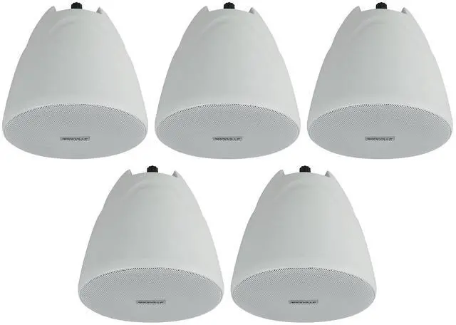 Main image of PEN-40T White 4" Hanging Pendant Speaker for Restaurants, 5-Pack | 70V/100V Transformer Taps: 40W, 20W, 10W, 5W or 8 Ohm 60W RMS, Euroblock Terminals, Deep Bass