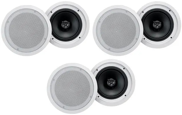 Main image of HC85-16 White 8" 16-Ohm in-Ceiling Home Theater Speakers, 6-Pack | 700W Peak/240W RMS, 2-Way, 8" Woofer, 1/2" Mylar Tweeter, Swivel Tweeter, 40Hz-20kHz, Paintable Grills, Rubber Surround