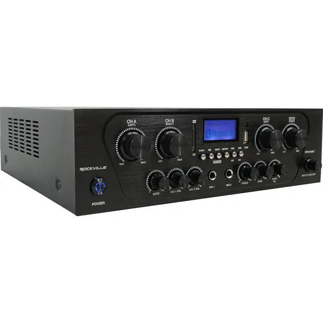 Alt view image 4 of 7 - RPA40BT 4 Zone Home Receiver with 8 HC55 White Ceiling Speakers | 1000W Peak/250W RMS Amplifier, Bluetooth, Optical, USB/SD, 2 Mic Inputs, Zone Volume Controls, 5.25" 8 Ohm, 5-Items