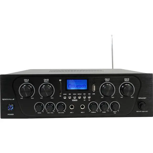 Alt view image 7 of 7 - RPA40BT 4 Zone Home Receiver with 8 HC55 White Ceiling Speakers | 1000W Peak/250W RMS Amplifier, Bluetooth, Optical, USB/SD, 2 Mic Inputs, Zone Volume Controls, 5.25" 8 Ohm, 5-Items