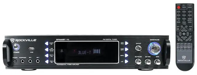 Alt view image 5 of 7 - RPA60BT V2 Home Theater Receiver with 4 HP4S-8 Swivel Speakers | 1000W Peak / 250W RMS, Bluetooth/USB/Optical/Coaxial, 2 Mic Inputs with Echo, FM Radio, Preset EQ, Outdoor/Indoor, 5-Items