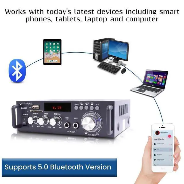 Alt view image 6 of 7 - Home Stereo System Kit - 2 Channel 600 W Bluetooth Amplifier, 2 Qty of 8" Frameless Ceiling Speakers 300 W Each, 50 ft Speaker Wire & Remote for Living Room, Office, Commercial, Bar