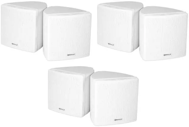 Main image of Cube White 3.5" 2-Way 8-Ohm Home Theater Wall Speakers, 6-Pack | 150W Peak / 60W RMS, 0.5" PEI Tweeter, 360° Swivel Wall Mount Brackets, Euro Block Terminals, ABS Cabinet, Shielded Grill