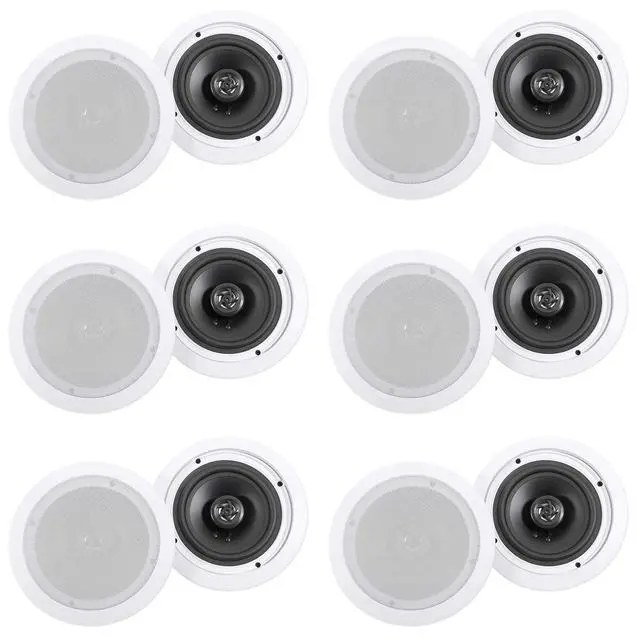 Main image of HC655-16 White 12-Pack 6.5" in-Ceiling Home Theater Speakers | 500W Peak / 160W RMS, 2-Way, Swivel Tweeter, Paintable Flush Mount Grills, Polypropylene Cone, 16 Ohm