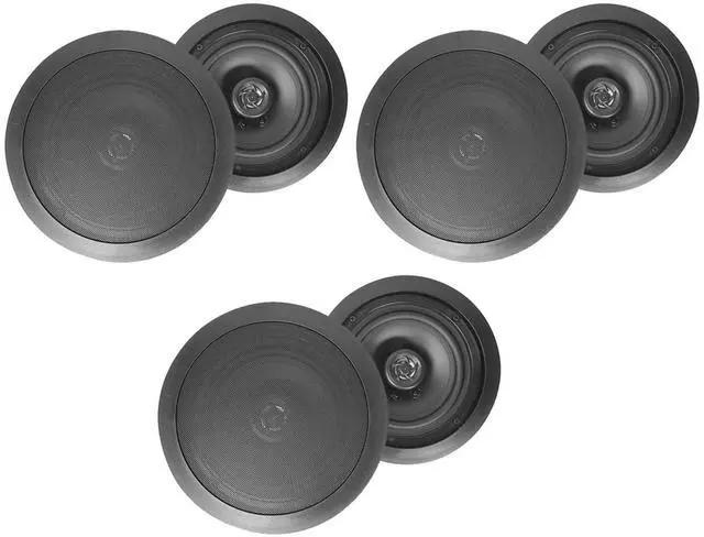 Main image of HC655 Black Pair 6.5" in-Ceiling Home Speakers for Party, 6-Pack | 500W Peak / 160W RMS, 2-Way, 8-Ohm, Aimable Tweeters, Paintable Flush Grilles, Spring Terminals, 7.6" Cutout