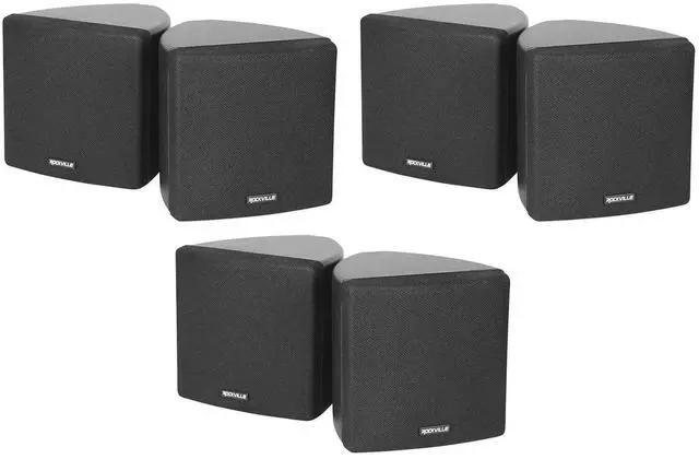 Main image of Cube Black 3.5" 2-Way 8-Ohm Home Theater Wall Speakers, 6-Pack | 150W Peak / 60W RMS, 0.5" PEI Tweeter, 360° Swivel Wall Mount Brackets, Euro Block Terminals, ABS Cabinet, Shielded Grill