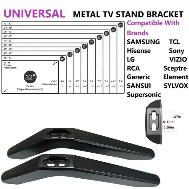 Alt view image 4 of 7 - Metal Base Stand for TCL Smart TV,TV Replacement feet - Fit for Select Models for 32-80inches Samsung, Hisense, Roku,LG and Vizio. Not Universal