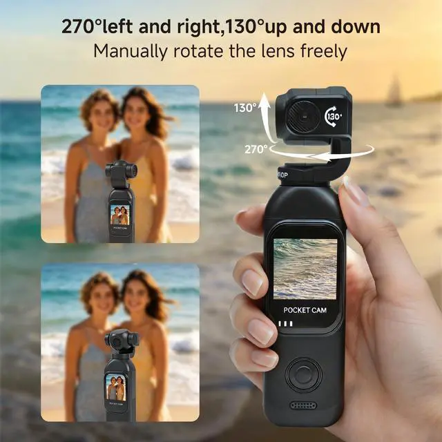 Alt view image 2 of 7 - Vlogging Camera, Pocket Camera with 64GB Card | Audio & Video Recording, Touch Screen, 270° Rotating Lens, Charging Case Included Handheld for YouTube, Traveling, Daily Life