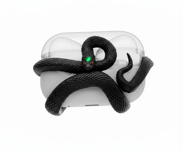 Main image of The Snake Case 3D Cover Compatible with AirPods Pro Case 3rd Generation. Distinctive Aesthetic, Gemstone Light Head, Detail Sculpting, Compatible with AirPods Pro 3, Mystery Black