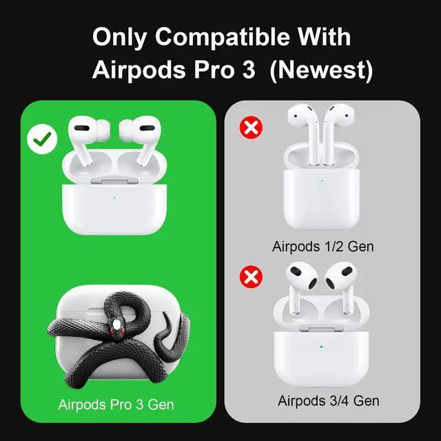 Alt view image 2 of 7 - The Snake Case 3D Cover Compatible with AirPods Pro Case 3rd Generation. Distinctive Aesthetic, Gemstone Light Head, Detail Sculpting, Compatible with AirPods Pro 3, Mystery Black