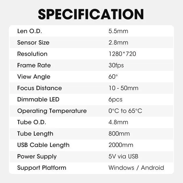 Alt view image 6 of 7 - VSP-600 Endoscope 5.5mm Ultra-Thin, Lens HD Wide Application Videoscope Borescope high Definition Multi-Angle Imaging One-Click Snapshot IP67 Waterproof with 2000mm USB Cable