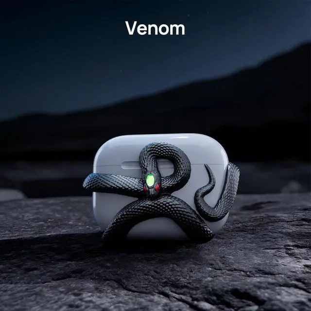 Alt view image 5 of 7 - The Snake Case 3D Cover Compatible with AirPods Pro Case 3rd Generation. Distinctive Aesthetic, Gemstone Light Head, Detail Sculpting, Compatible with AirPods Pro 3, Mystery Black