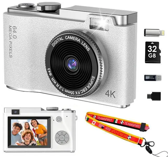 Main image of Point and Shoot Digital Cameras, Kid Digital Camera with Lanyard & 32GB | 16X Zoom camera for teens with Flash, Filters, Games, Video Recording for Teens Travel VlogWhite