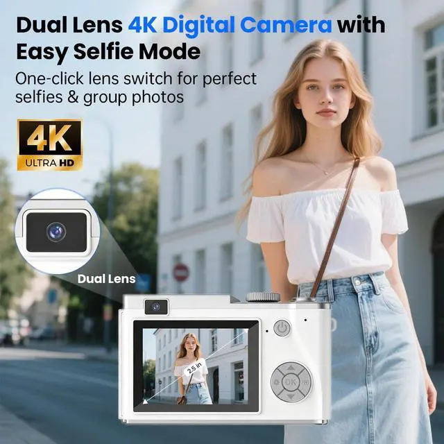 Alt view image 2 of 7 - Point and Shoot Digital Cameras, Kid Digital Camera with Lanyard & 32GB | 16X Zoom camera for teens with Flash, Filters, Games, Video Recording for Teens Travel VlogWhite
