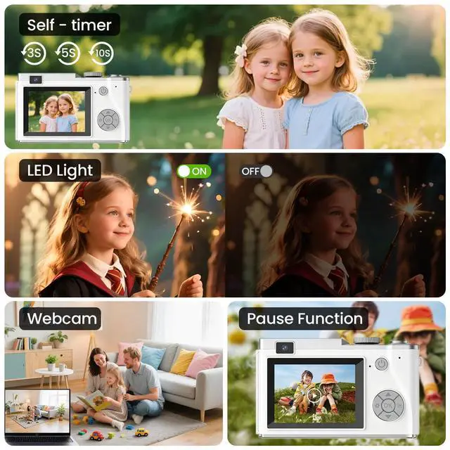 Alt view image 4 of 7 - Point and Shoot Digital Cameras, Kid Digital Camera with Lanyard & 32GB | 16X Zoom camera for teens with Flash, Filters, Games, Video Recording for Teens Travel VlogWhite