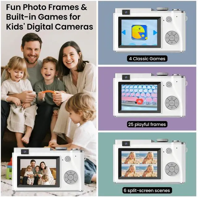 Alt view image 5 of 7 - Point and Shoot Digital Cameras, Kid Digital Camera with Lanyard & 32GB | 16X Zoom camera for teens with Flash, Filters, Games, Video Recording for Teens Travel VlogWhite
