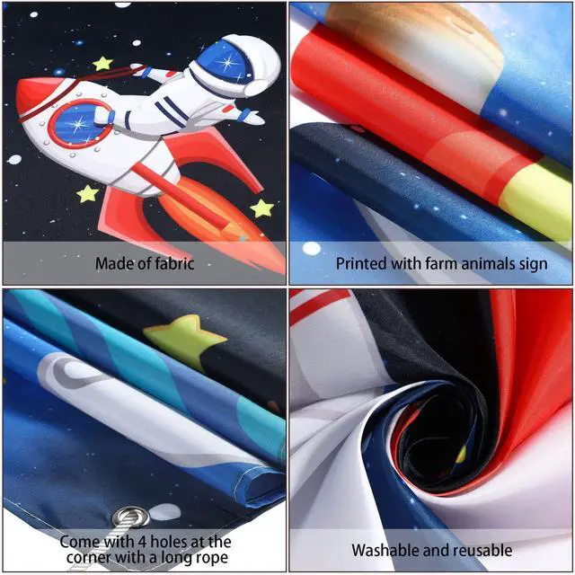 Alt view image 3 of 7 - Photo Booth Prop Outer Space Theme Party Decorations Backdrop Astronaut Face Rocket Ship Birthday Decor Supplies 59 x 39 in Space Banner Vbs Galaxy Planet Starry Photograph Background for Kids