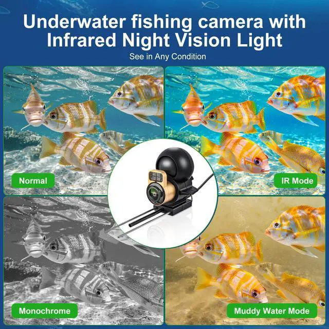 Alt view image 7 of 7 - Underwater Fishing Camera 5" IPS 1080P 220° 50ft Cable | 220° Ultra-Wide View, IR Night Vision, 50ft Tangle-Free Cable, 30kg Load, for Ice Lake Boat Kayak Fishing
