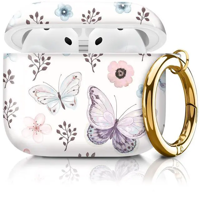 Main image of Compatible with AirPods 4th Generation Case 2024, Shockproof Cover with Golden Buckle for Women & Girls, Protective Anti-Drop Design(Cute Boho Butterfly)
