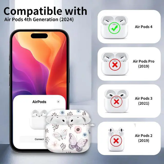 Alt view image 6 of 6 - Compatible with AirPods 4th Generation Case 2024, Shockproof Cover with Golden Buckle for Women & Girls, Protective Anti-Drop Design(Cute Boho Butterfly)