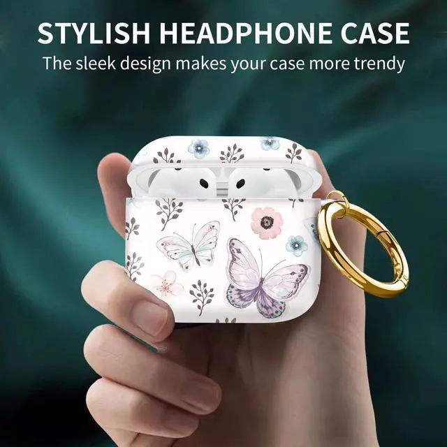 Alt view image 2 of 6 - Compatible with AirPods 4th Generation Case 2024, Shockproof Cover with Golden Buckle for Women & Girls, Protective Anti-Drop Design(Cute Boho Butterfly)