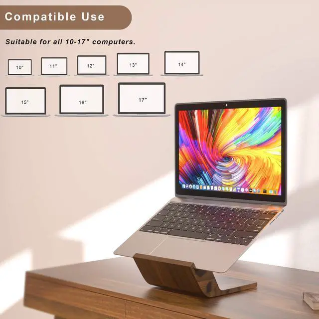 Alt view image 4 of 7 - Wooden Laptop Stand, Ergonomic Computer Stand for Desk, Portable Laptop Riser, Notebook Stand Holder Compatible with MacBook Pro/Air, Dell, HP, Lenovo and All Laptops (10-17 inch), Walnut
