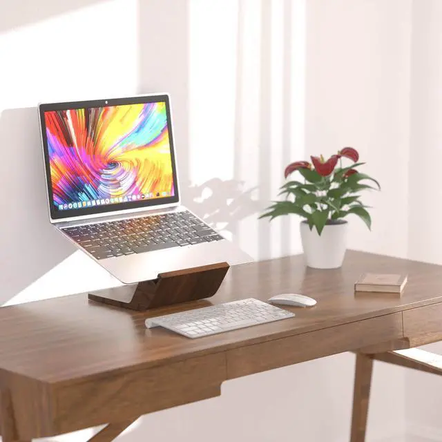 Alt view image 5 of 7 - Wooden Laptop Stand, Ergonomic Computer Stand for Desk, Portable Laptop Riser, Notebook Stand Holder Compatible with MacBook Pro/Air, Dell, HP, Lenovo and All Laptops (10-17 inch), Walnut