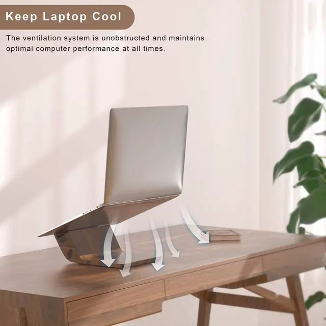 Alt view image 3 of 7 - Wooden Laptop Stand, Ergonomic Computer Stand for Desk, Portable Laptop Riser, Notebook Stand Holder Compatible with MacBook Pro/Air, Dell, HP, Lenovo and All Laptops (10-17 inch), Walnut