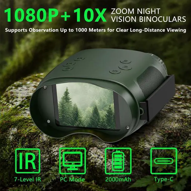 Alt view image 2 of 7 - 4K Digital Night Vision Binoculars, 10X Zoom, 2.8" HD Display | 4K Digital Night Vision Binoculars with 2.8" HD Screen, 10X Zoom, 1080P Video, Rechargeable Battery, Outdoor Gift Idea