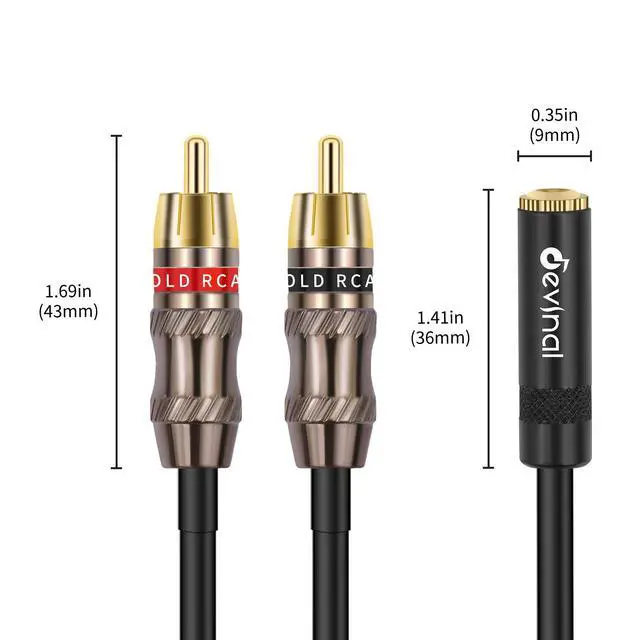 Alt view image 2 of 7 - RCA to 1/8 Female Y Cable, Female 3.5mm to Dual RCA/Phono Male Stereo Splitter Cord, Mini Jack to 2 RCA Male Audio Breakout Adapter 12 inch 30cm