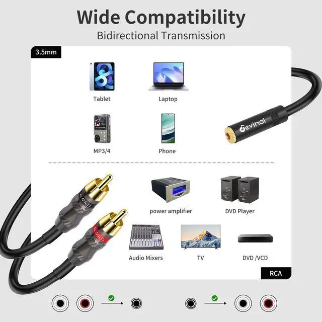 Alt view image 3 of 7 - RCA to 1/8 Female Y Cable, Female 3.5mm to Dual RCA/Phono Male Stereo Splitter Cord, Mini Jack to 2 RCA Male Audio Breakout Adapter 12 inch 30cm