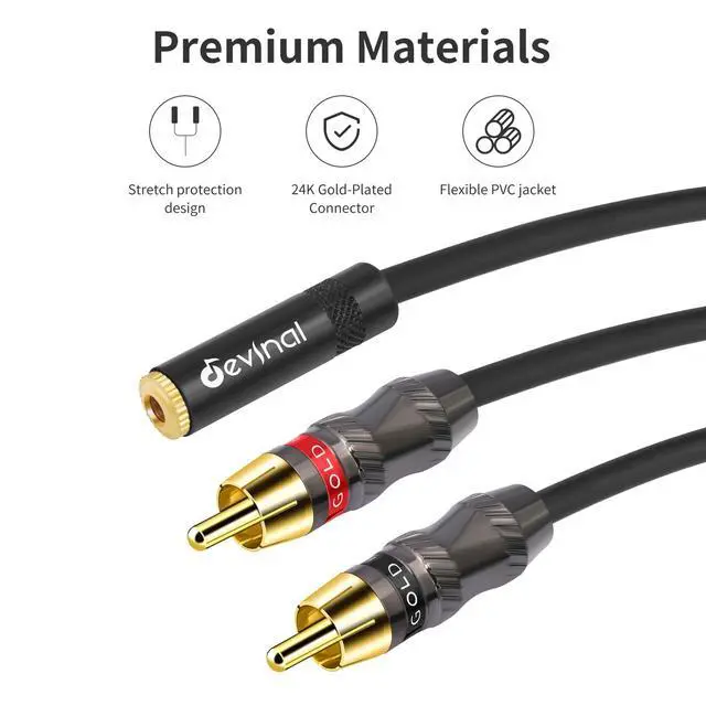 Alt view image 6 of 7 - RCA to 1/8 Female Y Cable, Female 3.5mm to Dual RCA/Phono Male Stereo Splitter Cord, Mini Jack to 2 RCA Male Audio Breakout Adapter 12 inch 30cm