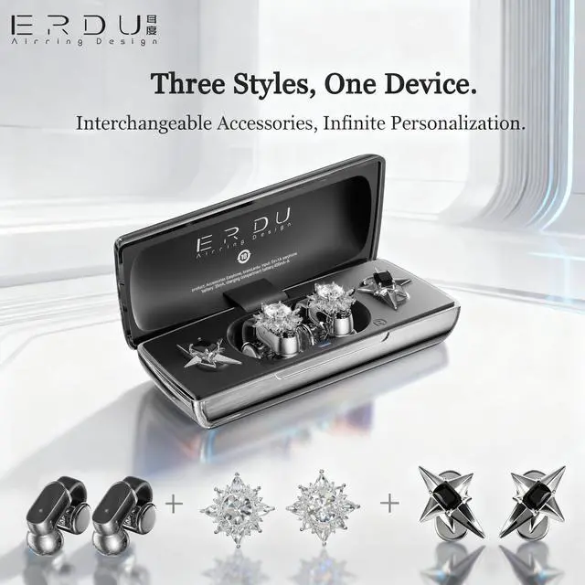 Alt view image 2 of 7 - Starry Ear Cuff Wireless Headphones, Jewelry Open Ear Clip-on Earbuds, 30H Playtime, Bluetooth 6.0 Earring Earphones for Women, 2 Pairs Interchangeable Magnetic Crystals