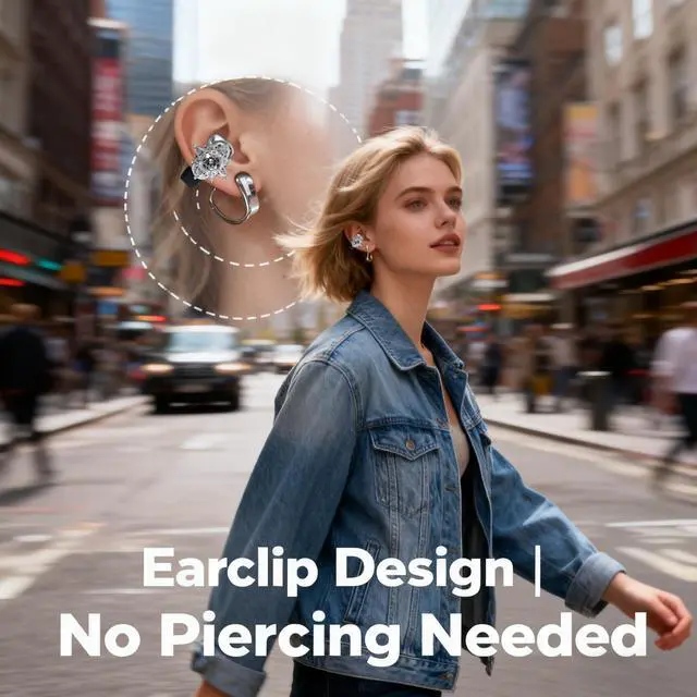 Alt view image 3 of 7 - Starry Ear Cuff Wireless Headphones, Jewelry Open Ear Clip-on Earbuds, 30H Playtime, Bluetooth 6.0 Earring Earphones for Women, 2 Pairs Interchangeable Magnetic Crystals