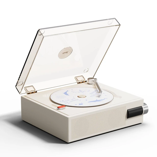 Alt view image 2 of 7 - 2026 New CD Player with Speakers, Cream White, Clear Acrylic Lid, Rechargeable, Festival Gift for Home Decor