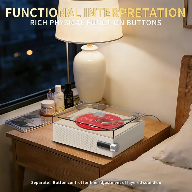 Alt view image 7 of 7 - 2026 New CD Player with Speakers, Cream White, Clear Acrylic Lid, Rechargeable, Festival Gift for Home Decor